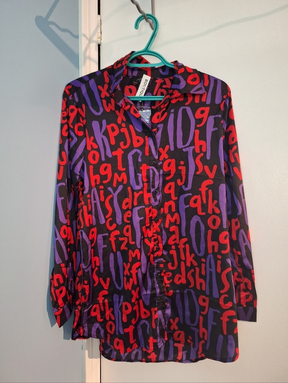Milk And Honey Alphabet Print Button Down Shirt Size Medium New With Tags